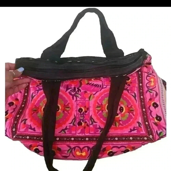 Bohemian Embroidered Multicolored Horn Shaped Tote Bag - Picture 5 of 12